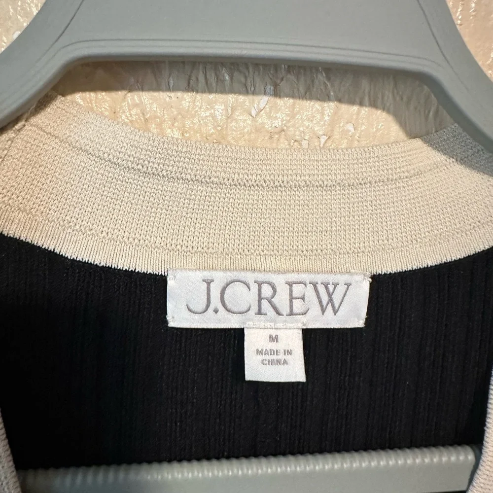 J. Crew Elbow-Sleeve Button Up Sweater Dress 2024 Black Ivory Ribbed Midi M‎